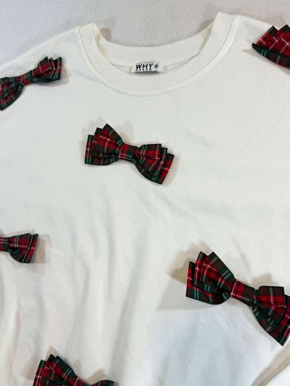 WHY Dress White Tartan Plaid Sweatshirt Small